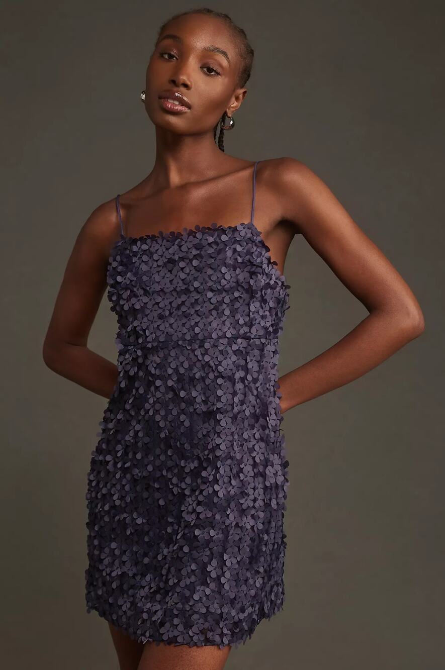 NWT Anthropologie Floral Embellished Navy Mini Dress - XL